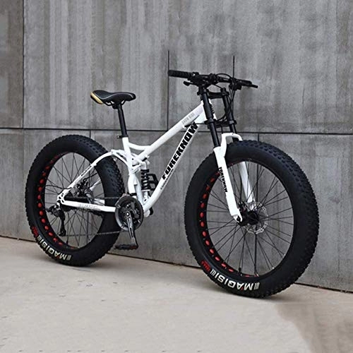 Fat Tyre Mountain Bike : DULPLAY 24 Inch Mountain Bikes, 21 Speed Bikes, Road Bicycle Racing For Men Women Adult, High Carbon Steel Frame, Double Disc Brake White 24", 21-speed