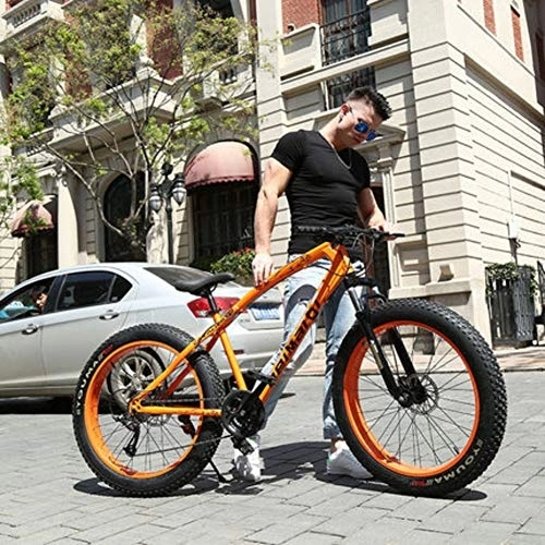 Fat Tyre Mountain Bike : DULPLAY Dual Disc Brakes Adult Mountain Bikes, 24 Inch Folding Fat Mountain Bike, Big Tire Snowmobile Mountain Bicycle For Men Women Orange 24", 21-speed