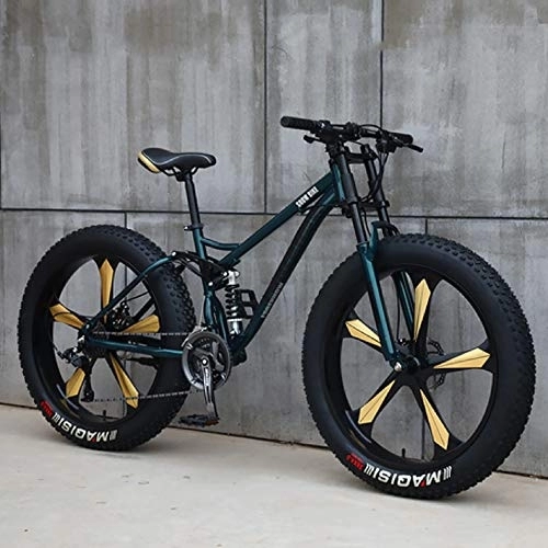 Fat Tyre Mountain Bike : DULPLAY Fat Bike 26 Inch 24 Speed Mountain Bicycle, Adult Road Bike, Cruiser Bicycle Beach Ride Travel Sport Mountain Bikes Cyan 5 Spoke 26", 24-speed