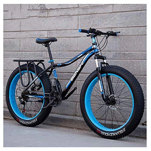 Fat Tyre Mountain Bike : FANG Adult Fat Tire Mountain Bikes, Dual Disc Brake Hardtail Mountain Bike, Front Suspension Bicycle, Women All Terrain Mountain Bike, Blue A, 26 Inch 21 Speed