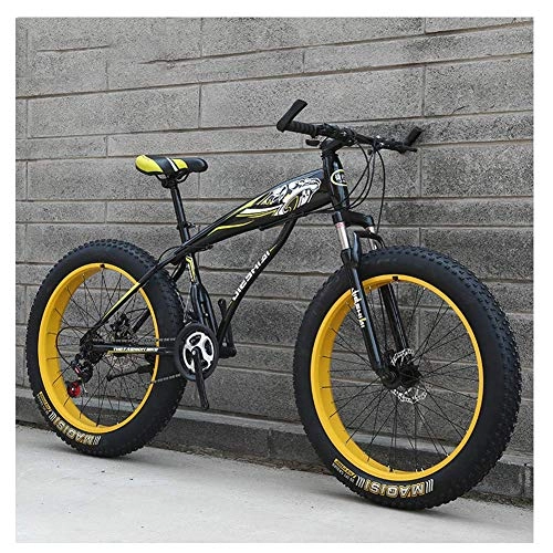 Fat Tyre Mountain Bike : FANG Adult Mountain Bikes, Boys Girls Fat Tire Mountain Trail Bike, Dual Disc Brake Hardtail Mountain Bike, High-carbon Steel Frame, Bicycle, Yellow A, 24 Inch 24 Speed