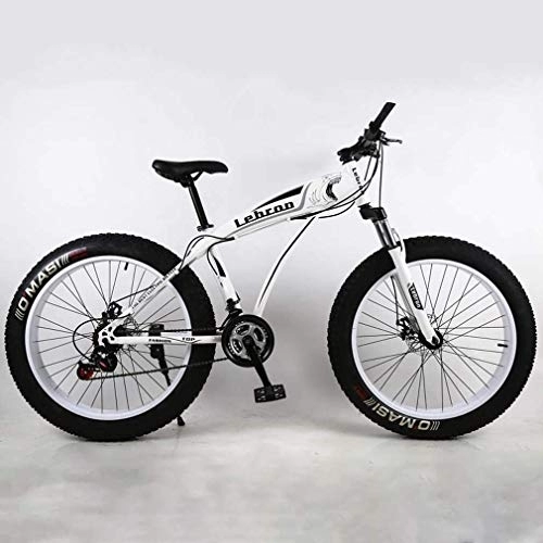 Fat Tyre Mountain Bike : Fat Tire Adult Mountain Bike, Lightweight High-Carbon Steel Frame Cruiser Bikes, Beach Snowmobile Mens Bicycle, Double Disc Brake 26 Inch Wheels, White, 24speed