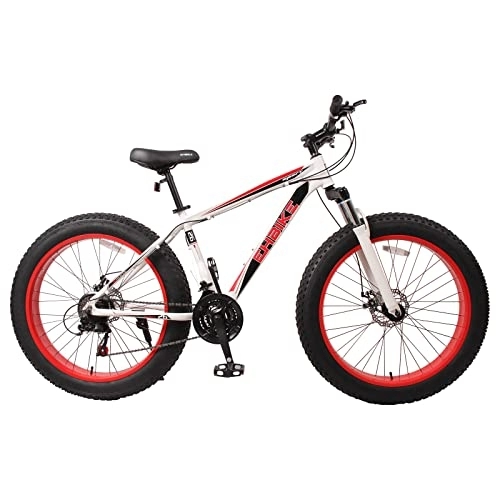 Fat Tyre Mountain Bike : Fat Tire Beach Snow Mou-ntain Bike, 26-Inch Wheels, 4-Inch Wide Knobby Tires, 21 Speed, Full Suspension Double Disc Brakes, Aluminum alloy Frame 20 Inch Folding Bike Full (white, 155 * 78 * 24CM)