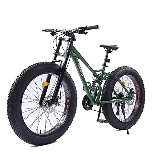 Fat Tyre Mountain Bike : FZC-YM 26 Inch Women Mountain Bikes, Dual Disc Brake Fat Tire Mountain Trail Bike, Hardtail Mountain Bike, Adjustable Seat Bicycle, High-carbon Steel Frame, Green, 27 Speed