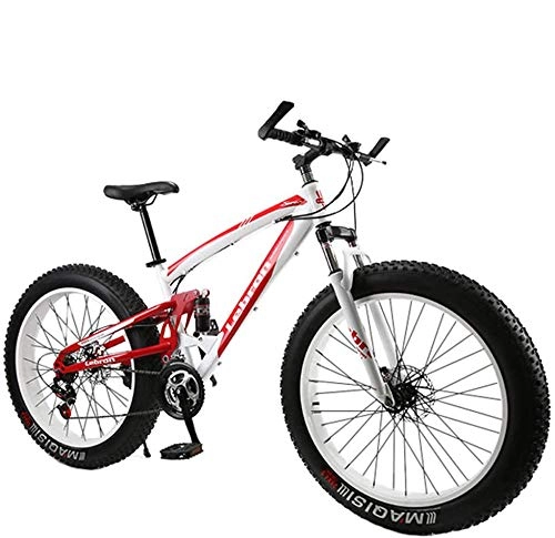 Fat Tyre Mountain Bike : giyiohok Dual-Suspension Mountain Bike with Mechanical Disc Brakes Fat Tire Mountain Trail Bikes for Adults Men Women High Carbon Steel Mountain Bicycle-24 Inch 30 Speed_White Red