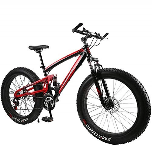 Fat Tyre Mountain Bike : giyiohok Dual-Suspension Mountain Bike with Mechanical Disc Brakes Fat Tire Mountain Trail Bikes for Adults Men Women High Carbon Steel Mountain Bicycle-26 Inch 27 Speed_Black Red