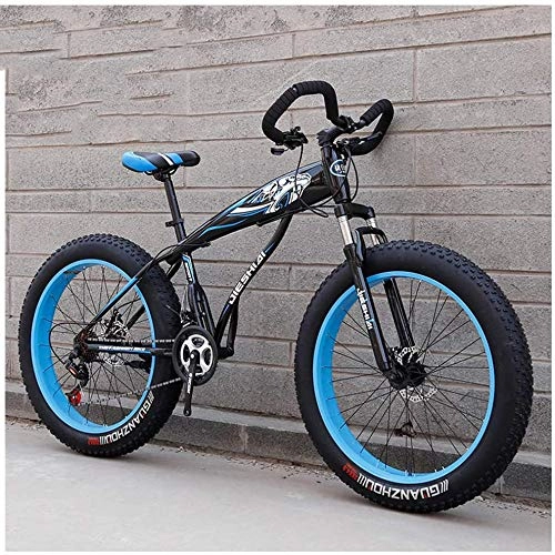 Fat Tyre Mountain Bike : giyiohok Hardtail Fat Tire Mountain Bike for Adults Men Women Mountain Trail Bike with Dual Disc Brake High-carbon Steel Front Suspension All Terrain Mountain-24 Inch 21 Speed_Black Blue