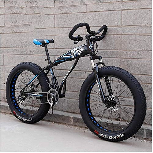 Fat Tyre Mountain Bike : giyiohok Hardtail Fat Tire Mountain Bike for Adults Men Women Mountain Trail Bike with Dual Disc Brake High-carbon Steel Front Suspension All Terrain Mountain-24 Inch 24 Speed_Black Blue