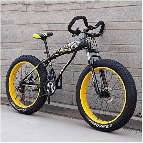 Fat Tyre Mountain Bike : giyiohok Hardtail Fat Tire Mountain Bike for Adults Men Women Mountain Trail Bike with Dual Disc Brake High-carbon Steel Front Suspension All Terrain Mountain-26 Inch 7 Speed_Black Yellow