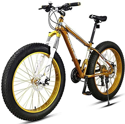 Fat Tyre Mountain Bike : giyiohok Mountain Bikes 26 Inch Fat Tire for Adults Men Women Aluminum Alloy Hardtail All Terrain Anti-Slip Mountain Bicycle with Front Suspension Dual Disc-Gold
