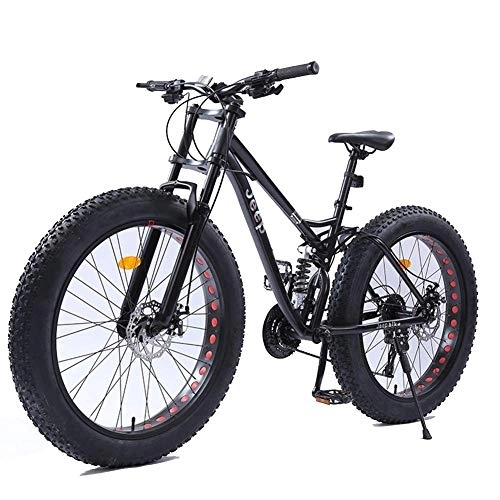 Fat Tyre Mountain Bike : GJZM 26 Inch Women Mountain Bikes, Dual Disc Brake Fat Tire Mountain Trail Bike, Hardtail Mountain Bike, Adjustable Seat Bicycle, High-carbon Steel Frame, Black, 21 Speed