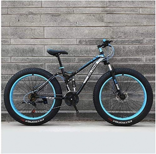 Fat Tyre Mountain Bike : GQQ Mountain Bike, Variable Speed Bicycle Frame Made of Carbon Steel Hardtail Bikes, Bike with Disc Brakes, Fats Bicycle Tires, Blue, 26 inch 24 Speed, Blue, 26 inch 24 Speed