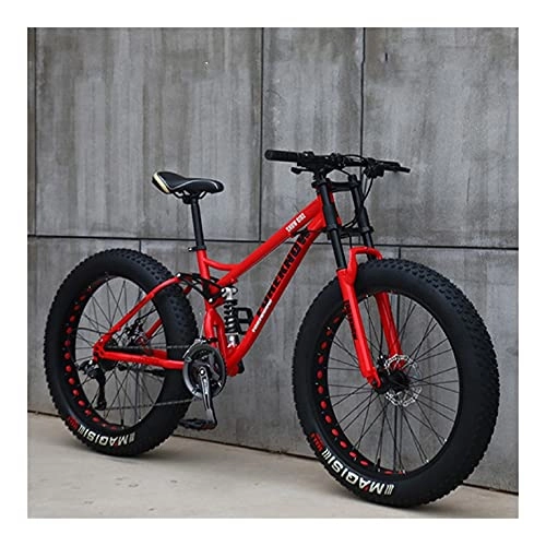 Fat Tyre Mountain Bike : GUHUIHE 26 Inch Wheel 27 Speed Adult Mountain Fat Bike Variable Speed Road Bicycle Off-road Snowmobile Men Outdoor Ride MTB (Color : Red Spoke wheel, Size : 21 Speed)