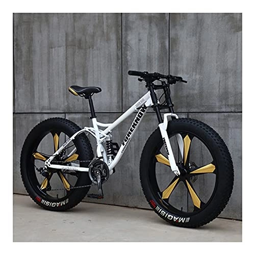 Fat Tyre Mountain Bike : GUHUIHE 26 Inch Wheel 27 Speed Adult Mountain Fat Bike Variable Speed Road Bicycle Off-road Snowmobile Men Outdoor Ride MTB (Color : White 5 knife wheel, Size : 7 Speed)