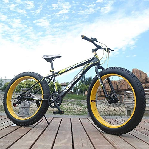 Fat Tyre Mountain Bike : GuoEY 26 Inch 7 Speed Snow Bike Fat Tire Beach, Variable Speed Mountain Bike Double Disc Brake Shock Absorption Bicycle, High Carbon Steel Frame | Bold Tires | Sensitive Speed Change, Black