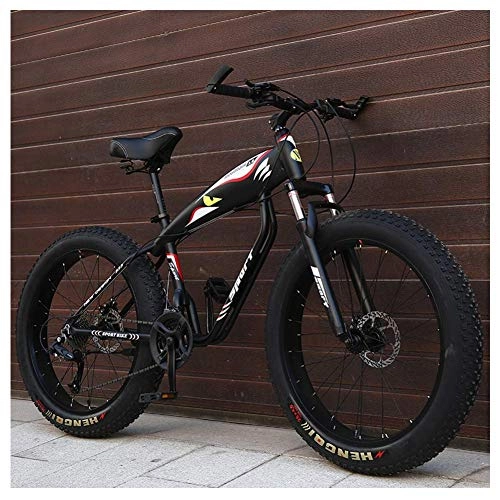 Fat Tyre Mountain Bike : GWFVA 26 Inch Mountain Bikes, Fat Tire Hardtail Mountain Bike, Aluminum Frame Alpine Bicycle, Mens Womens Bicycle with Front Suspension, Black, 27 Speed Spoke