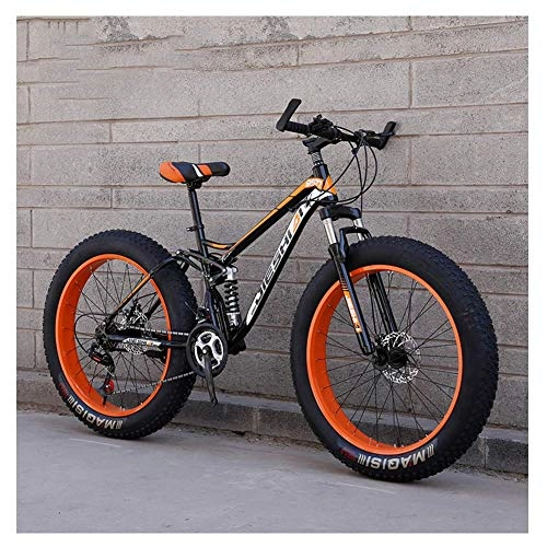 Fat Tyre Mountain Bike : GWFVA Adult Mountain Bikes, Fat Tire Dual Disc Brake Hardtail Mountain Bike, Big Wheels Bicycle, High-carbon Steel Frame, Orange, 26 Inch 24 Speed