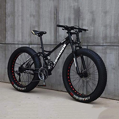 Fat Tyre Mountain Bike : H-ei Bicycle, Mountain Bike, 24 Inch 7 / 21 / 24 / 27 Speed Bike, Men Women Student Variable Speed Bike, Fat Tire Mens Mountain Bike (Color : Black, Size : 7 speed)