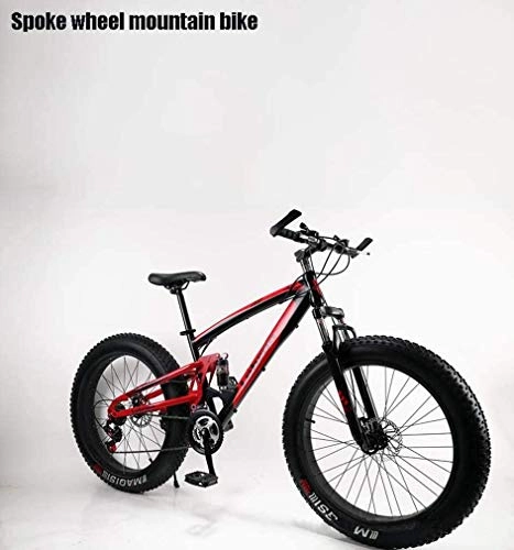 Fat Tyre Mountain Bike : HCMNME durable bicycle Adult Fat Tire Mountain Bike, Snow Bikes, Double Disc Brake Beach Cruiser Bikes, Men All-Terrain Full Suspension Bicycle, 4.0 Wide 24 Inch Wheels Alloy frame with Disc Bra