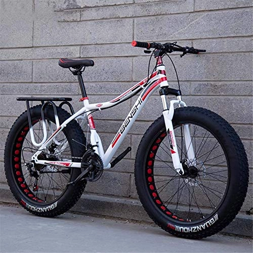 Fat Tyre Mountain Bike : HCMNME durable bicycle Mens Fat Tire Mountain Bike, Beach Snow Bike, Lightweight High-Carbon Steel Frame Bicycle, Double Disc Brake Cruiser Bikes, 26 Inch Wheels Alloy frame with Disc Brakes