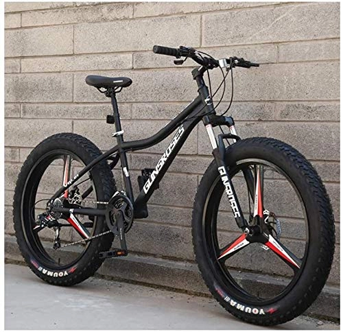 Fat Tyre Mountain Bike : HQQ 26 Inch Mountain Bikes, High-carbon Steel Hardtail Mountain Bike, Fat Tire All Terrain Mountain Bike, Women Men's Anti-Slip Bikes (Color : Black, Size : 21 Speed 3 Spoke)