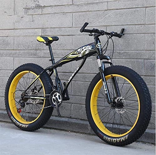 Fat Tyre Mountain Bike : HUAQINEI Mountain Bikes, 24 inch snow bike ultra-wide tire variable speed 4.0 snow bike mountain bike Alloy frame with Disc Brakes (Color : Black and yellow, Size : 30 speed)