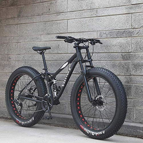 Fat Tyre Mountain Bike : HY-WWK Adults Mens Mountain Bike, 26 inch Beach Snow Bikes Double Disc Brake Lightweight High-Carbon Steel Frame Fat Tire Aluminum Alloy Wheels, 27 Speed, 21Speed