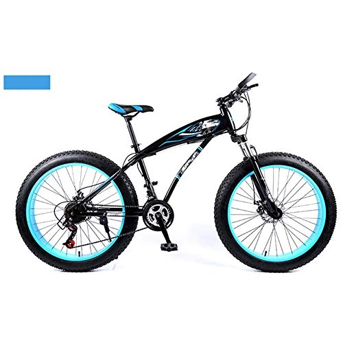 Fat Tyre Mountain Bike : HY-WWK Adults Mountain Bike, Bold Shock Absorption 24 / 26 inch Snow Beach Bike 4.0 Fat Tires 21 / 24 / 27 Speed Dual Disc Brake, Blue, A 21 Speed, Blue