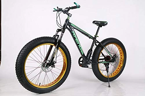 Fat Tyre Mountain Bike : JDLAX Fat bike Mountain bike 7 Variable speed Aluminum alloy bicycle Widen large tires Aluminum alloy Off-road beach snow For birthday gift, Green