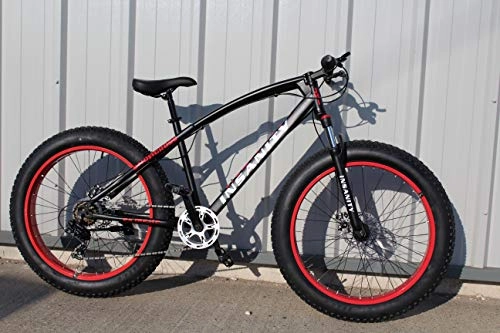 Fat Tyre Mountain Bike : JHI Fat Bike Insanity Black Extreme 26" X 4" wheels Bicycle with 7 Shimano Gears
