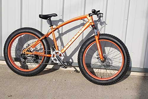 Fat Tyre Mountain Bike : JHI Fat Bike Insanity Orange Extreme 26" X 4" wheels Bicycle with 7 Shimano Gears
