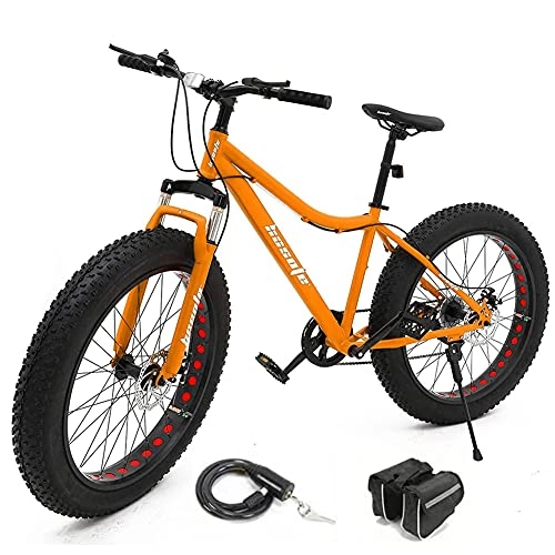 Fat Tyre Mountain Bike : JieDianKeJi Mens Fat Tire Cruiser Bike, 26-Inch Wheels, 27-Speed, 4-Inch Wide Knobby Tires, Hi-Ten Steel Frame, Coaster Brake, City, Country, Beach Bicycle