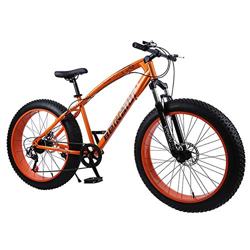 Fat Tyre Mountain Bike : JXH Mountain Bike 4.0 Fat Tire Bicycle Double Disc Brake Beach Bicycle Snow Bike Light High Carbon Steel Mountain Bicycle, 21 speed 26in