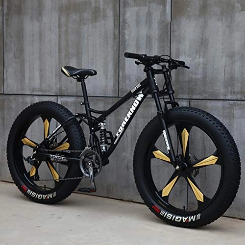 Fat Tyre Mountain Bike : KKLTDI Adult Road Bike, Cruiser Bicycle Beach Ride Travel Sport Mountain Bikes, Fat Bike 26 Inch 21 Speed Mountain Bicycle Black 5 Spoke 26", 21-speed