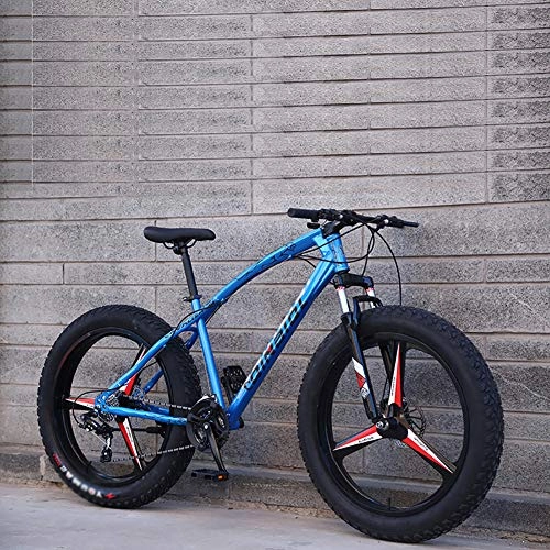 Fat Tyre Mountain Bike : KKLTDI Dual Disc Brake Bicycle With Front Suspension Adjustable Seat, Adult Boys Girls Fat Tire Trail Mountain Bike, 24 Inch Mountain Bikes Blue 3 Spoke 24", 27-speed