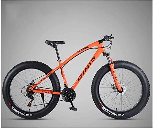 Fat Tyre Mountain Bike : Kytwn 26 Inch Mountain Bicycle, High-carbon Steel Frame Fat Tire Mountain Trail Bike, Men's Womens Hardtail Mountain Bike with Dual Disc Brake (Color : Orange, Size : 30 Speed Spoke)