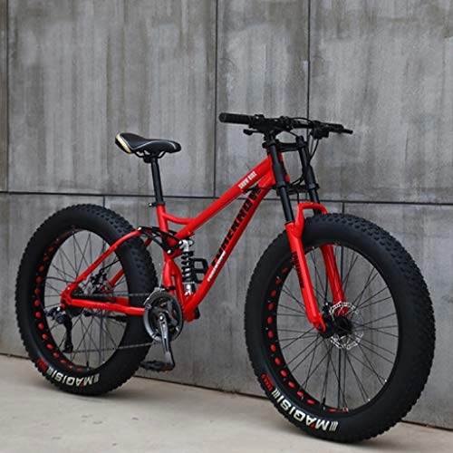 Fat Tyre Mountain Bike : Kytwn Adult Mountain Bikes, 24 Inch Fat Tire Hardtail Mountain Bike, Dual Suspension Frame and Suspension Fork All Terrain Mountain Bike (Color : Red, Size : 27 Speed)