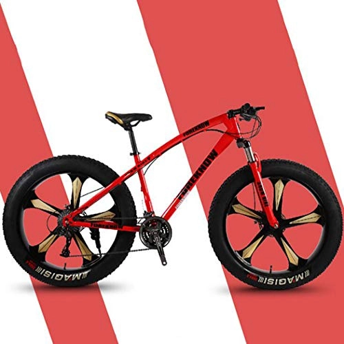 Fat Tyre Mountain Bike : Langlin 26" 24-Speed Fat Tire Mountain Bike All Terrain Mountain Bike Double Disc Brake Bike High-Carbon Steel Hard Tail Mountain Bicycle with Adjustable Seat, red, 26" 21 speed