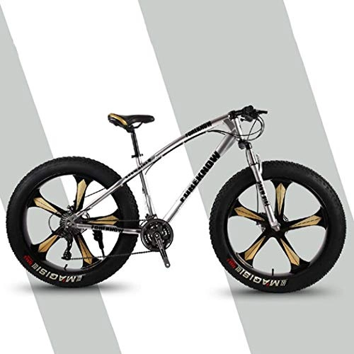 Fat Tyre Mountain Bike : Langlin 26" 24-Speed Fat Tire Mountain Bike All Terrain Mountain Bike Double Disc Brake Bike High-Carbon Steel Hard Tail Mountain Bicycle with Adjustable Seat, silver, 26" 7 speed