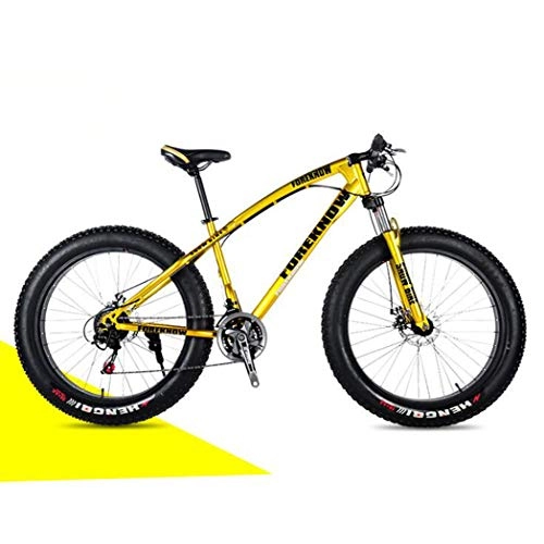 Fat Tyre Mountain Bike : Langlin 26 Inch Hardtail Mountain Bike for Adults High Carbon Steel Frame Full Suspension Spring Fork Double Disc Brake Beach Snow Fat Tire Bike, gold, 26" 21 speed