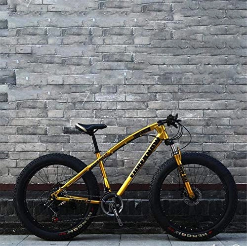 Fat Tyre Mountain Bike : Leifeng Tower Lightweight， Fat Tire Mountain Bike Mens, Beach Bike, Double Disc Brake Cruiser Bikes, 4.0 wide Wheels, Adult 24 Inch Snow Bicycle Inventory clearance (Color : Gold, Size : 21 speed)