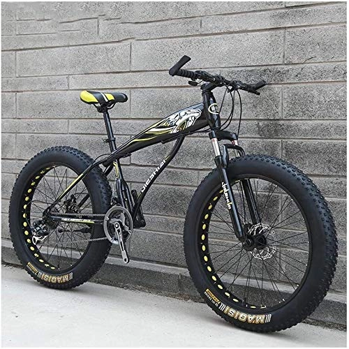 Fat Tyre Mountain Bike : LEYOUDIAN Adult Mountain Bikes, Boys Girls Fat Tire Mountain Trail Bike, Dual Disc Brake Hardtail Mountain Bike, High-carbon Steel Frame, Bicycle (Color : Yellow B, Size : 24 Inch 21 Speed)