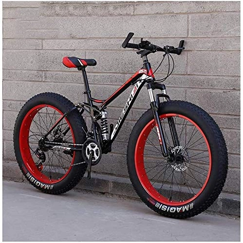 Fat Tyre Mountain Bike : LEYOUDIAN Adult Mountain Bikes, Fat Tire Dual Disc Brake Hardtail Mountain Bike, Big Wheels Bicycle, High-carbon Steel Frame (Color : Red, Size : 26 Inch 21 Speed)