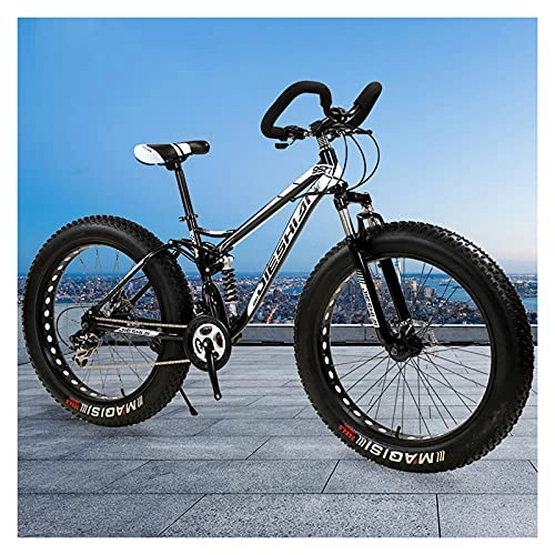 Fat Tyre Mountain Bike : LHQ-HQ 26" Wheel Fat Tire Mountain Adult Bike 4" Wide Tires 7 Speed Butterfly Handlebar Dual Disc Brake Dual-Suspension, C