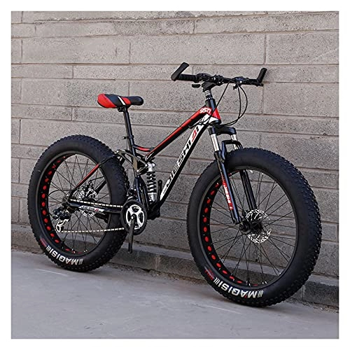 Fat Tyre Mountain Bike : LHQ-HQ Fat Tire Mountain Bike 24" Wheel 4" Wide Tires Shimano 27 Speed Adult Bike Dual Disc Brake Dual-Suspension Bicycle for Teen, F