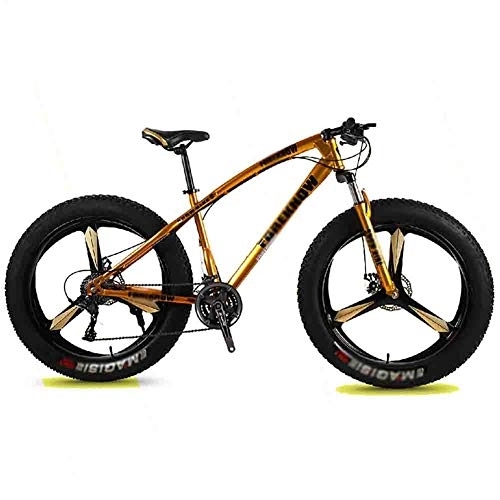 Fat Tyre Mountain Bike : LILIS Mountain Bike Folding Bike Bicycle MTB Adult Beach Bike Snowmobile Bicycles Mountain Bikes For Men And Women 26IN Wheels Adjustable Speed Double Disc Brake (Color : Gold, Size : 24 speed)