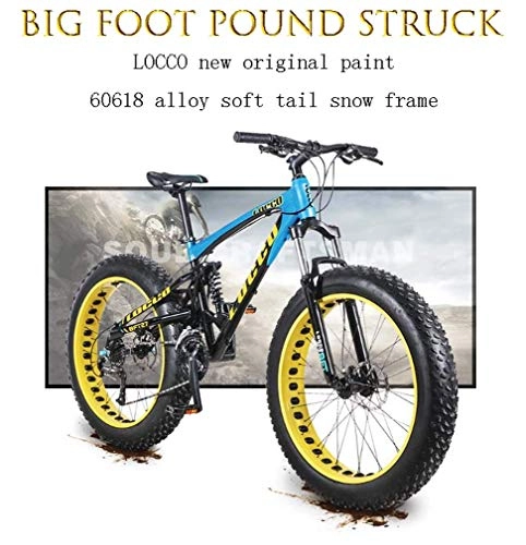 Fat Tyre Mountain Bike : LJ Bicycle, Adult Fat Tire Mountain Bike, 27 Speed Aluminum Alloy Off-Road Snow Bikes, Oil Pressure Double Disc Brake Beach Cruiser Bicycle, 26 inch Wheels, Red, Blue