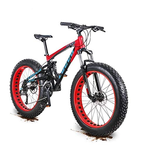 Fat Tyre Mountain Bike : LJ Bicycle, Adult Fat Tire Mountain Bike, 27 Speed Aluminum Alloy Off-Road Snow Bikes, Oil Pressure Double Disc Brake Beach Cruiser Bicycle, 26 inch Wheels, Red, Red