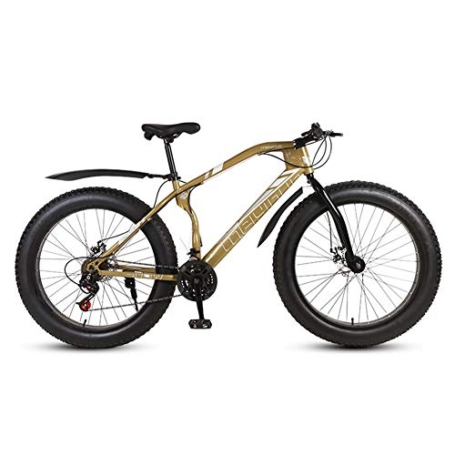 Fat Tyre Mountain Bike : LOGER 26 inch 4.0 wide tire snowmobile ATV, dual disc brake off-road variable speed bicycle, adult mountain bike-gold-24SPEED