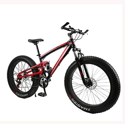 Fat Tyre Mountain Bike : LUO Bicycle, Fat Tire Mountain Bike Bicycle for Men Women, with Full Suspension MBT Bikes Lightweight High Carbon Steel Frame and Double Disc Brake, E, 26 inch 7 Speed, B, 24 inch 27 Speed